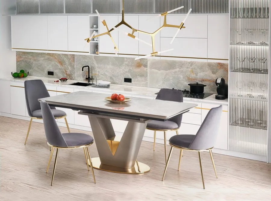 Stół rozkładany VALENTINO 160/220x90 - szary/złoty