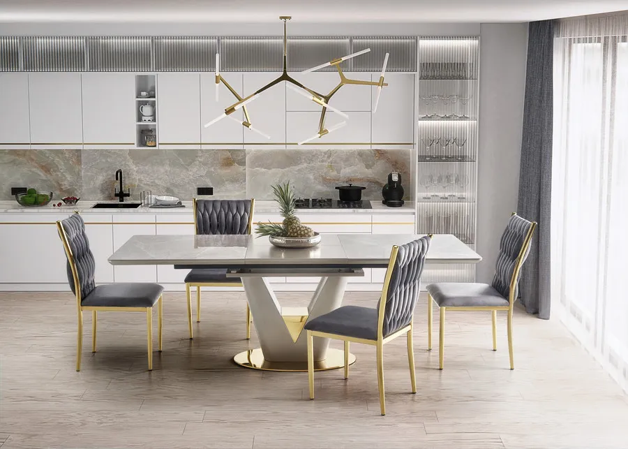 Stół rozkładany VALENTINO 160/220x90 - szary/złoty