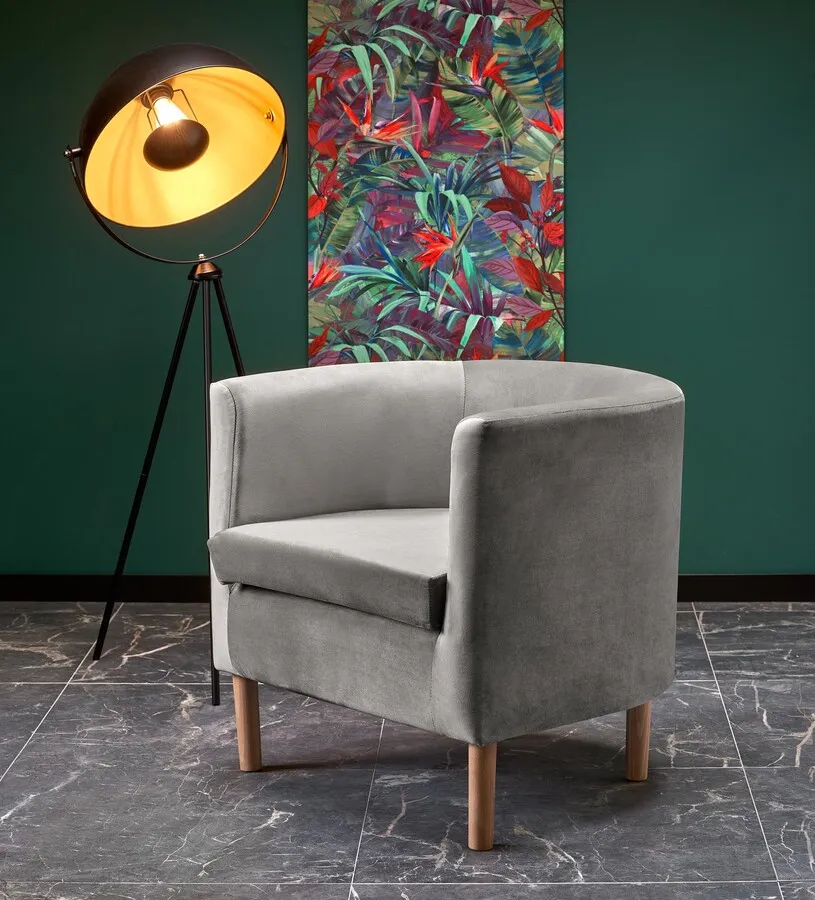 Fotel welurowy CLUBBY 2 - popielaty/naturalny