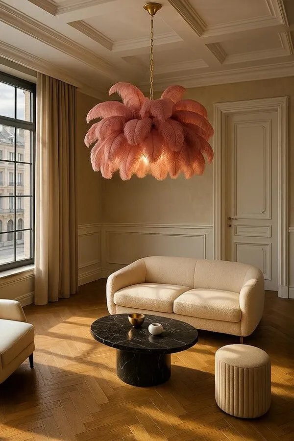 Lampa wisząca TIFFANY - różowy/mosiądz