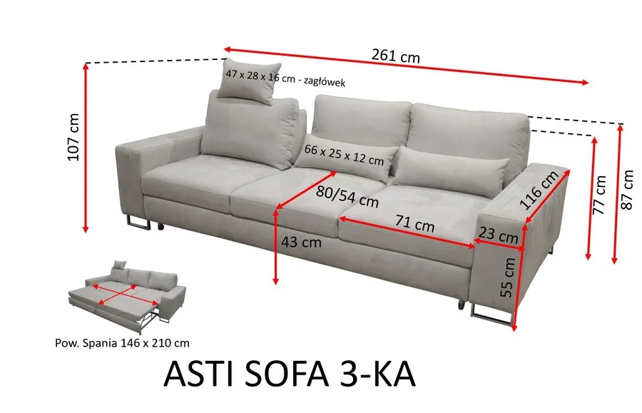 Sofa 3-osobowa rozkładana ASTI