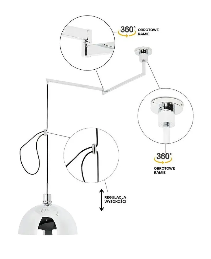 Lampa wisząca ROTA 360 - srebrny chrom