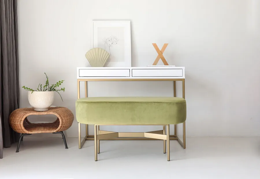 VELVIE OLIVE/GOLD Ławka tapicerowana LINE