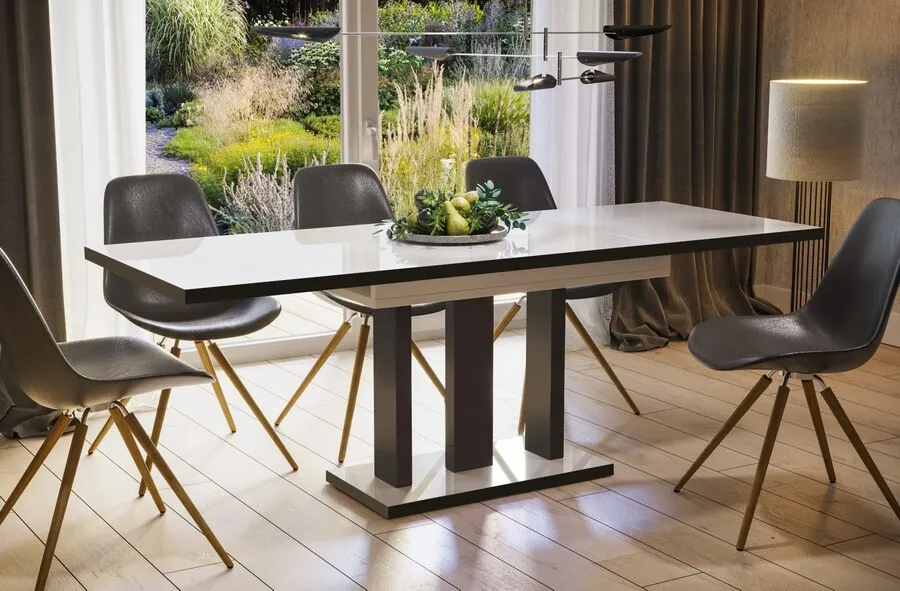 Stół rozkładany APPIA BLACK 130/210x80 - biały połysk