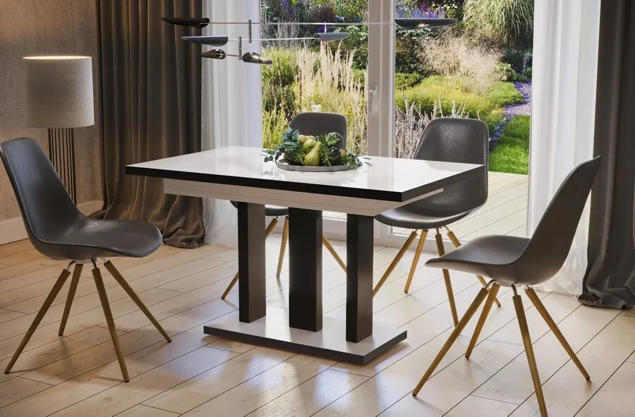 Stół rozkładany APPIA BLACK 130/210x80 - biały połysk