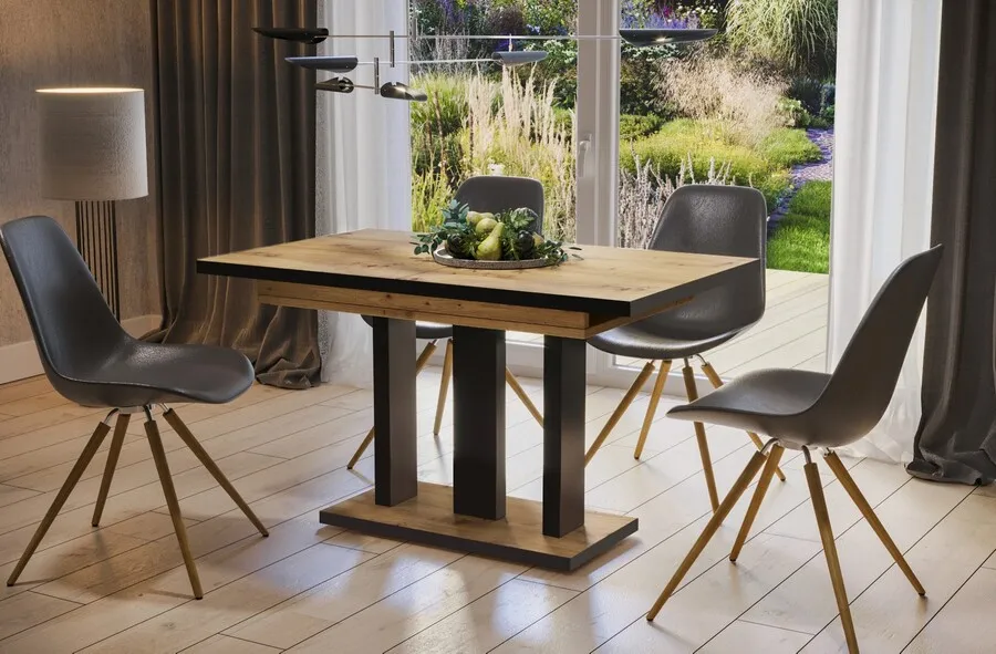 Stół rozkładany APPIA BLACK 130/210x80 - dąb artisan