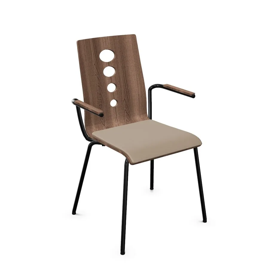 RAL 9005 / 2.0CC Walnut / tkanina VL0034 Krzesło z podłokietnikami i tapicerowaną nakładką LANTANA