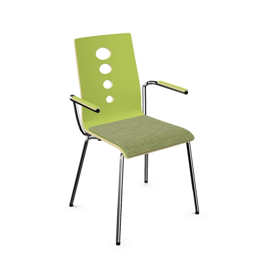 chrom / U626 Kiwi Green / tkanina RX933 Krzesło z podłokietnikami i tapicerowaną nakładką LANTANA