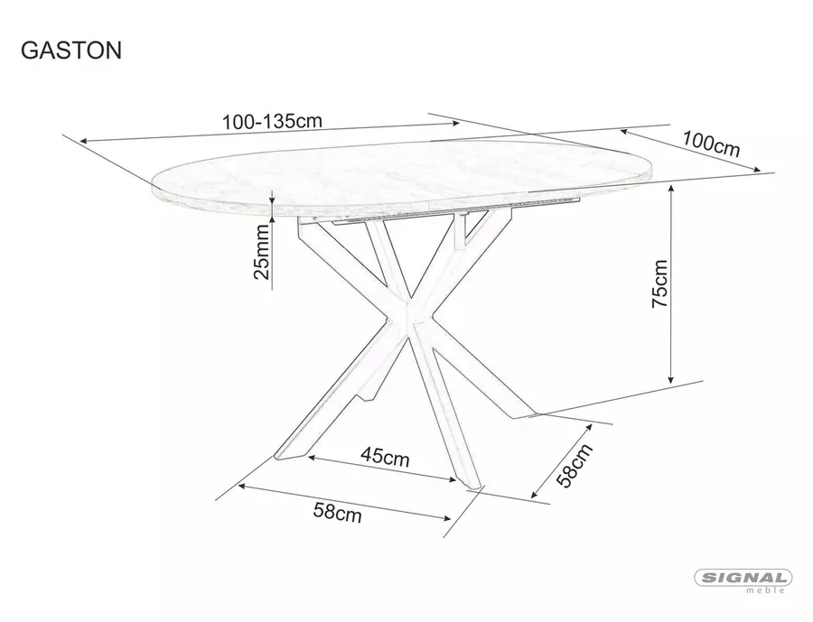 Stół okrągły rozkładany GASTON 100/135x100 - dąb artisan/czarny