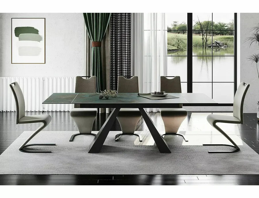 Stół rozkładany SALVADORE Ceramic 160/240x90 - turkusowy/czarny mat