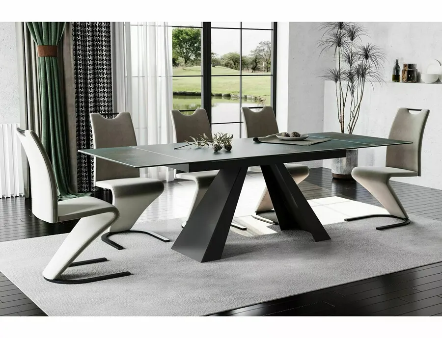 Stół rozkładany SALVADORE Ceramic 160/240x90 - turkusowy/czarny mat