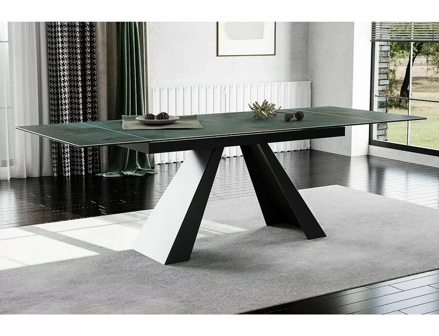 Stół rozkładany SALVADORE Ceramic 160/240x90 - turkusowy/czarny mat