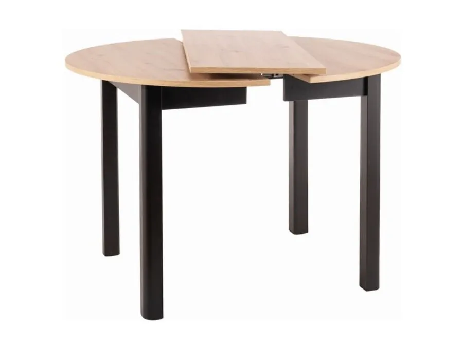 Stół okrągły rozkładany DANTE 102-142x102 - dąb artisan/czarny mat