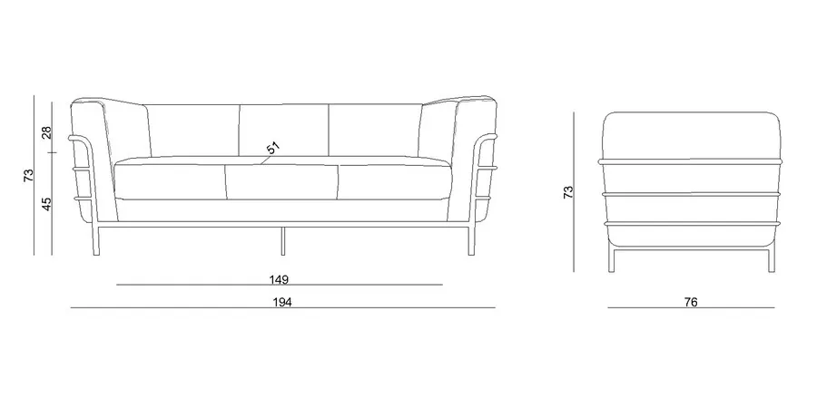 Sofa 3-osobowa ARMO - czarny/chrom
