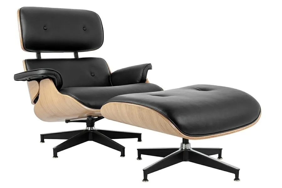 Fotel z podnóżkiem LOUNGE HM - czarny/jesion