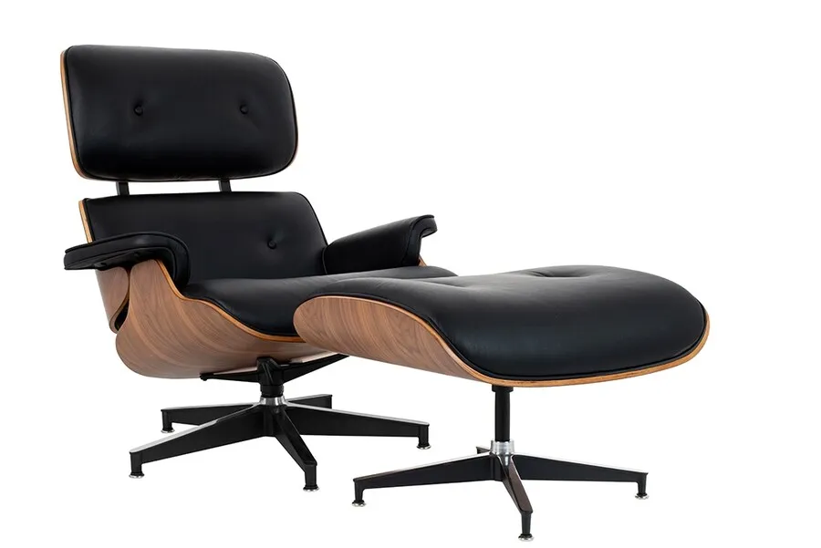 Fotel z podnóżkiem LOUNGE HM XL - czarny/orzech