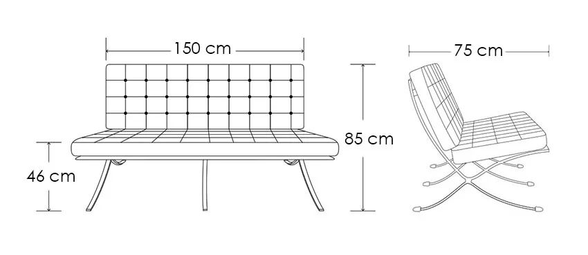 Sofa 2-osobowa skórzana BARCELON - czarny