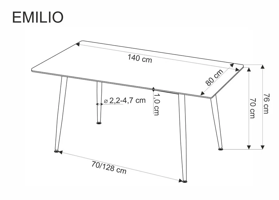 Stół EMILIO 140x80 - biały marmur/czarny