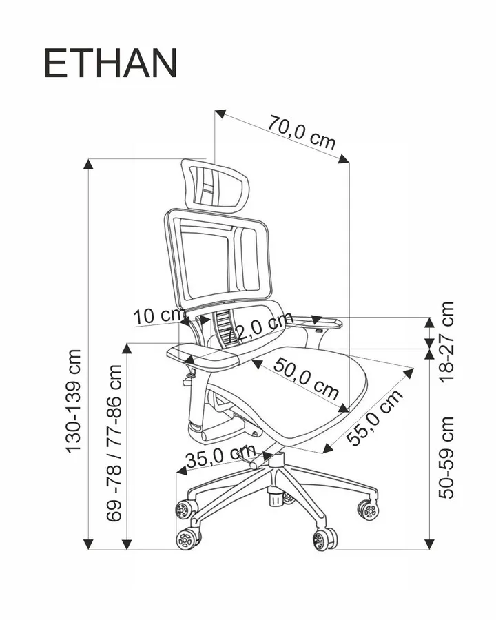 Fotel ergonomiczny ETHAN - popielaty