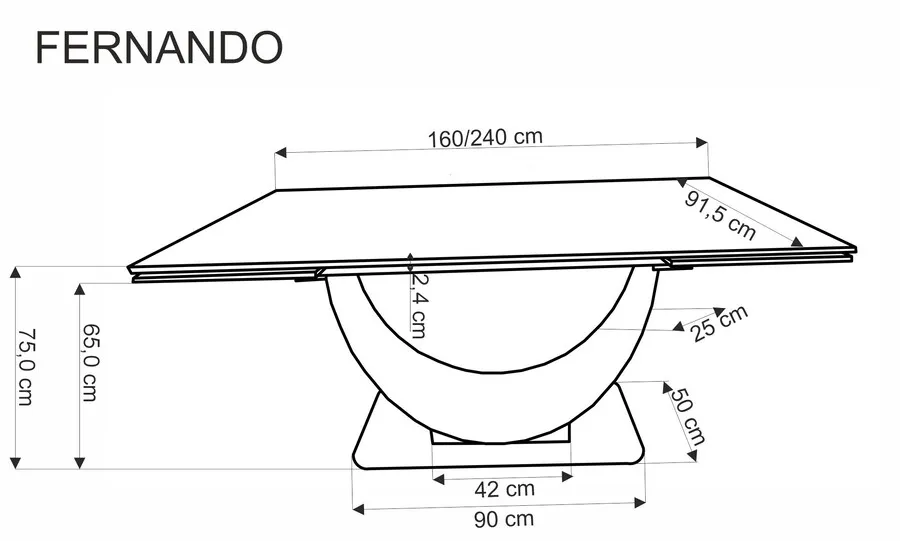 Stół rozkładany FERNANDO 160-240x92 - biały marmur/czarny