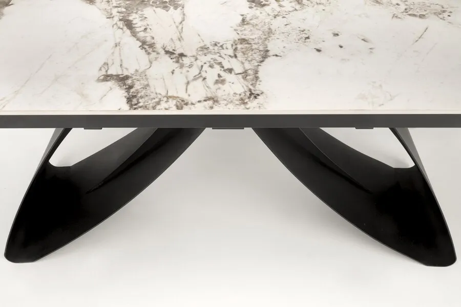 Stół rozkładany HILARIO 180-260x90 - biały marmur/czarny