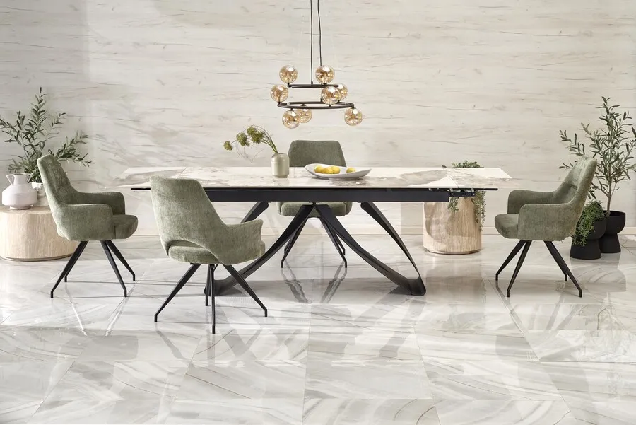 Stół rozkładany HILARIO 180-260x90 - biały marmur/czarny