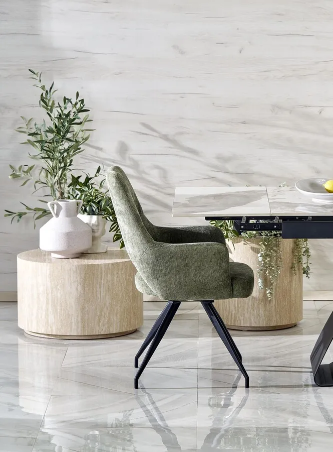 Stół rozkładany HILARIO 180-260x90 - biały marmur/czarny