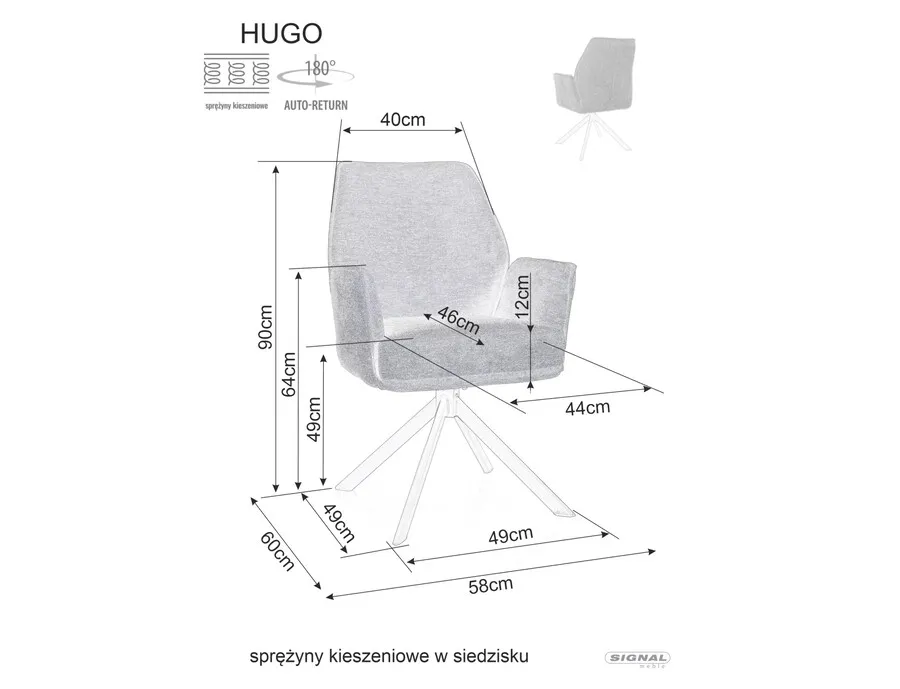 Krzesło obrotowe tapicerowane HUGO Brego - ciemny szary