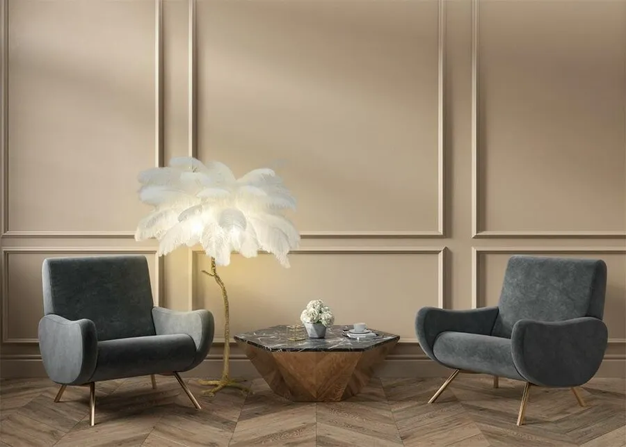 Lampa podłogowa TIFFANY 175 - biały/mosiądz