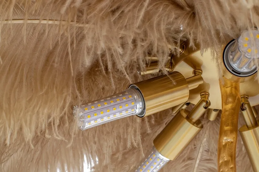 Lampa podłogowa TIFFANY 175 - beżowy/mosiądz