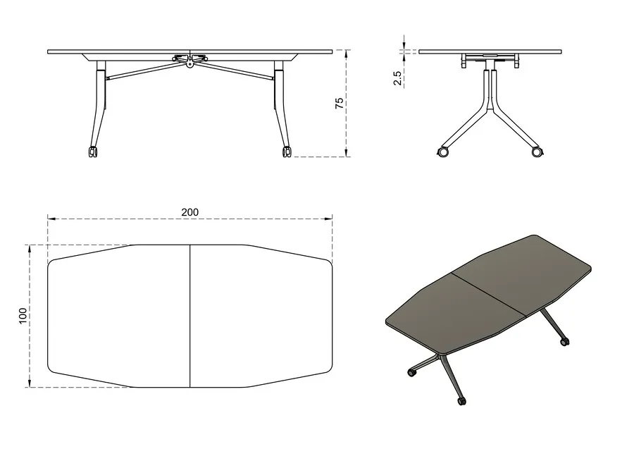 Stół składany na kółkach CARL TABLE 200x100 - antracyt/czarny