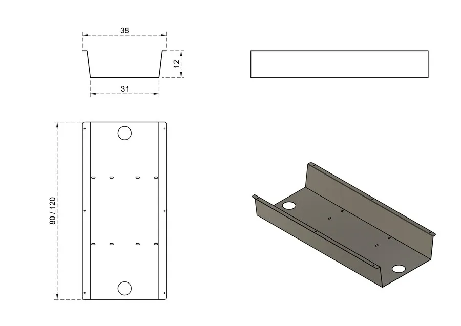 Podwójny kanał kablowy 120x38 - szary