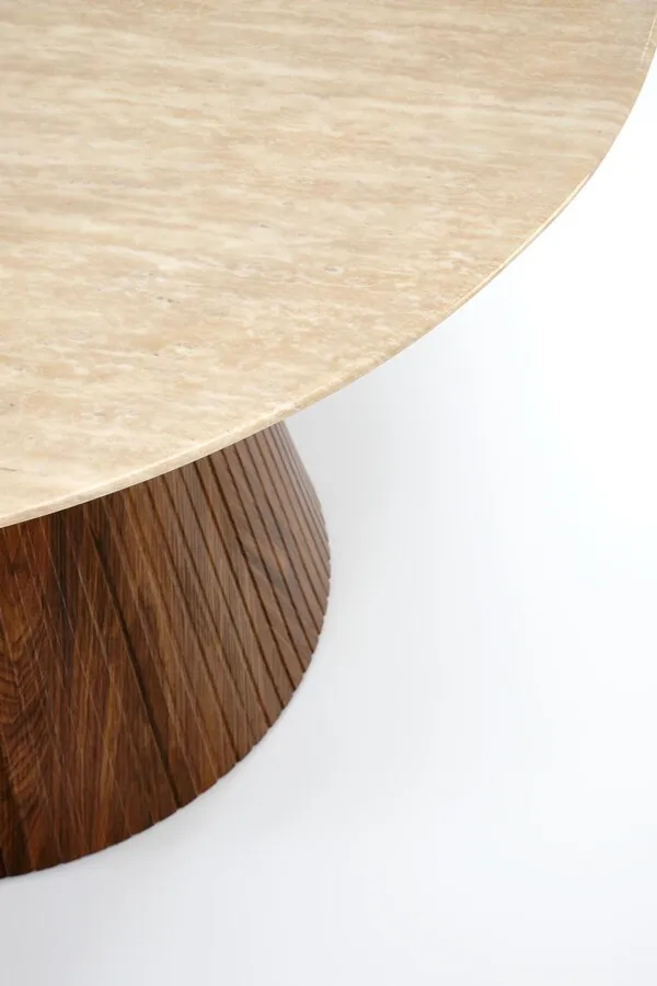 Stół okrągły PIREUS 120 cm - trawertyn/orzech
