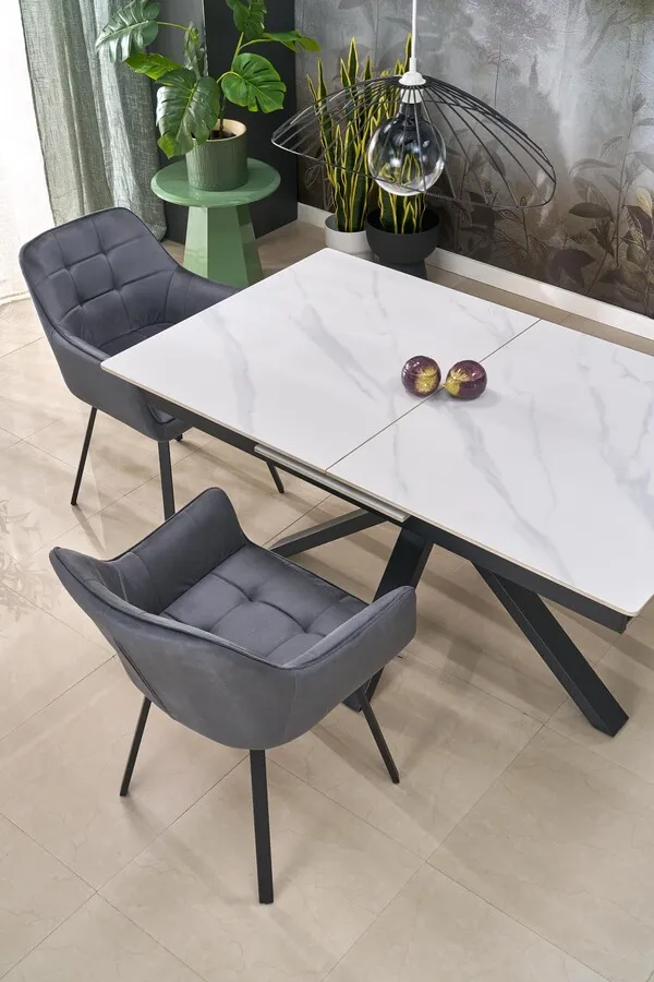 Stół rozkładany PLATAN 140/180x85 - biały marmur/czarny