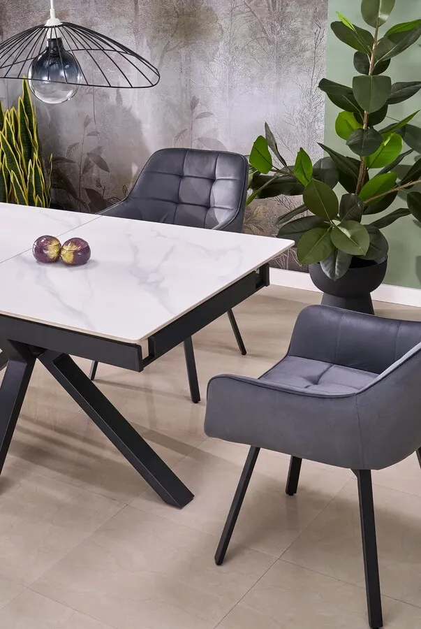 Stół rozkładany PLATAN 140/180x85 - biały marmur/czarny