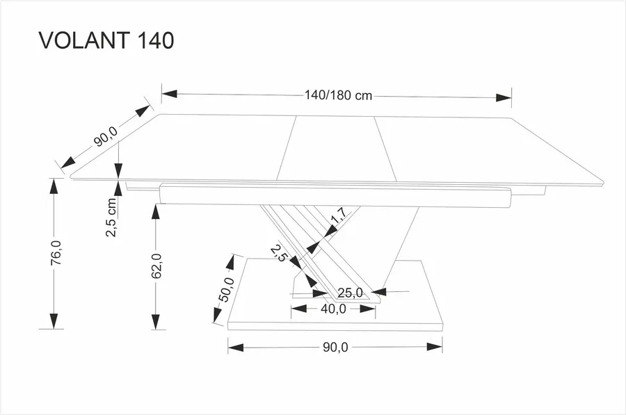 Stół rozkładany VOLANT 140/180x90 - czarny marmur/dąb złoty