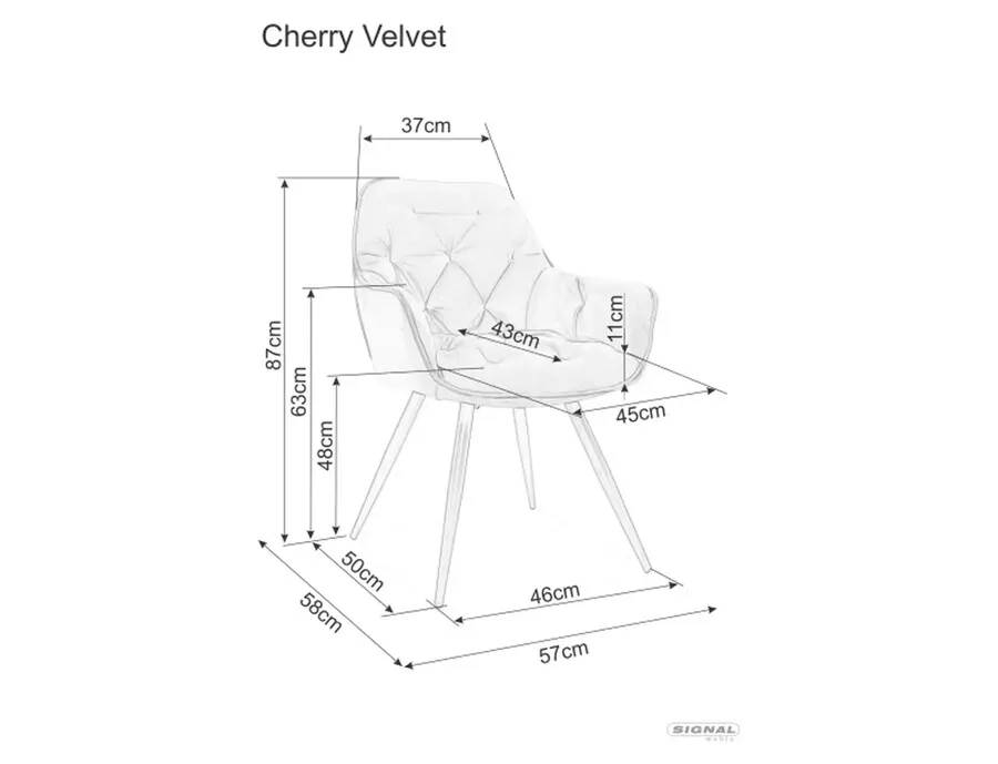 Krzesło welurowe pikowane CHERRY Velvet - cappuccino