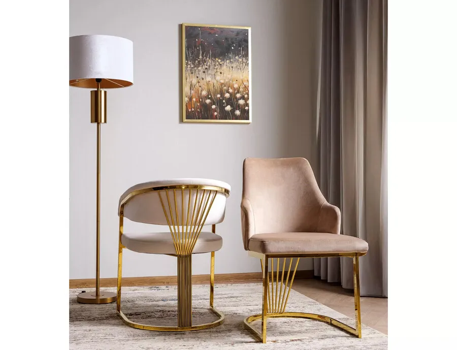 Krzesło tapicerowane welurowe CROWN Velvet - złoty/beżowy Bluvel 28