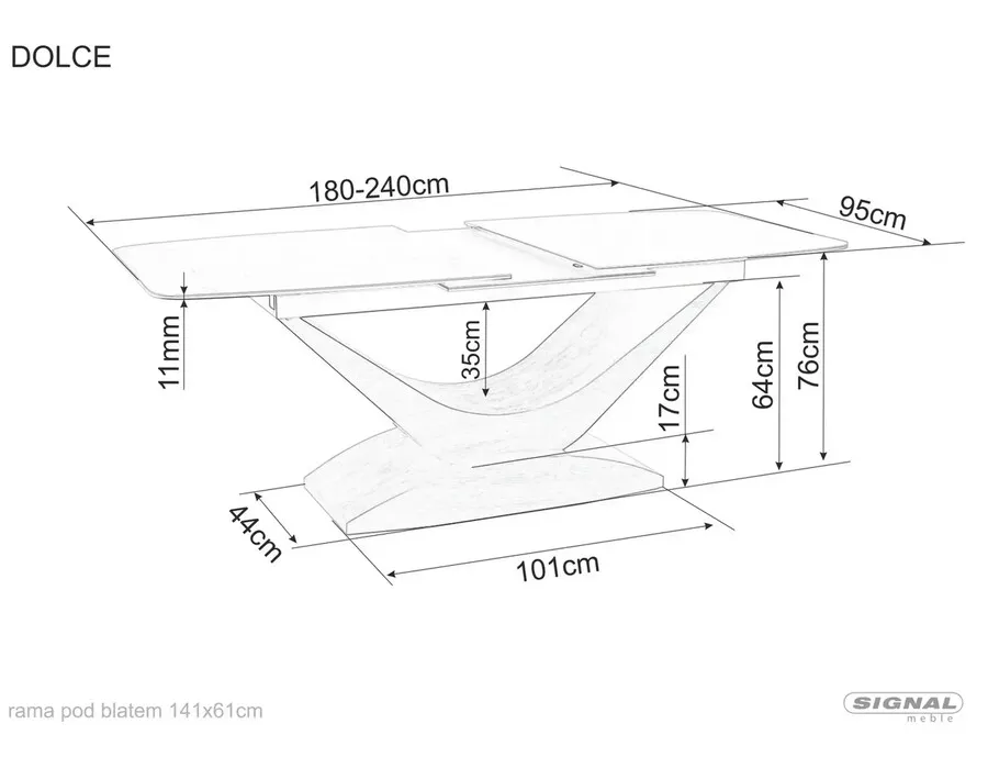 Stół rozkładany DOLCE CERAMIC 180/240x95 - biały mat/dąb