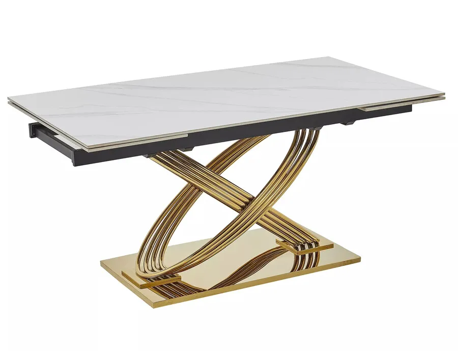 Stół rozkładany HERMES II 160/240x90 - biały połysk/złoty