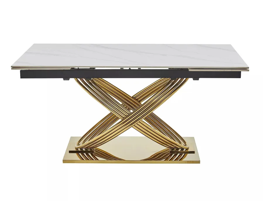 Stół rozkładany HERMES II 160/240x90 - biały połysk/złoty