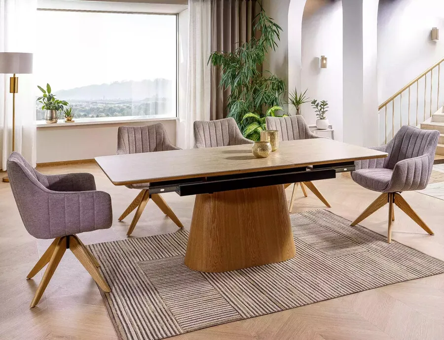 Stół rozkładany MONACO 160/200x90 - beżowy mat/dąb