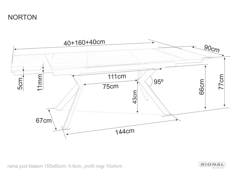 Stół rozkładany NORTON 160/240x90 - czarny mat