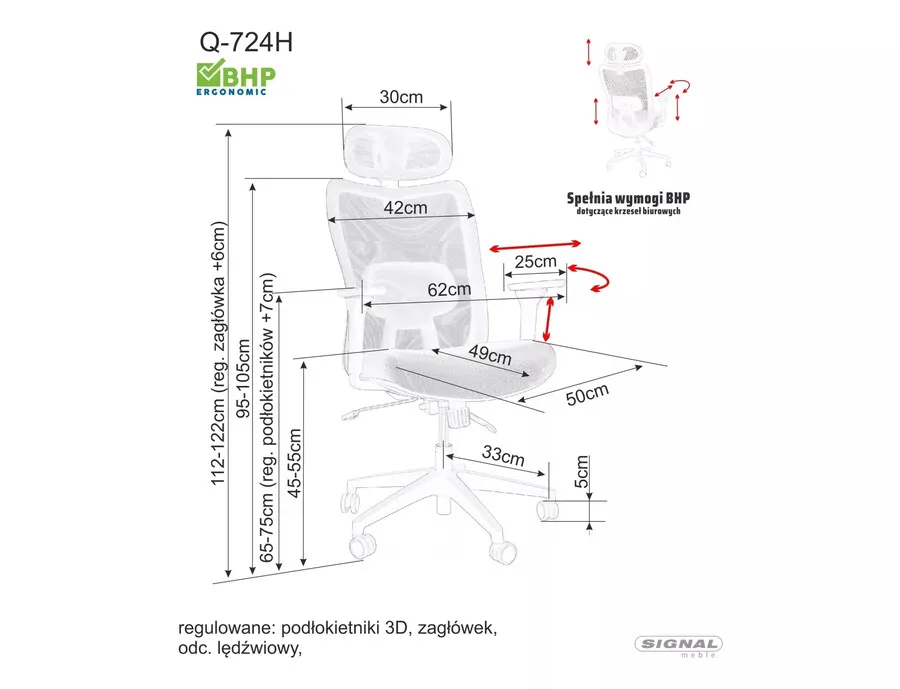 Fotel obrotowy z zagłówkiem Q-724H - szary