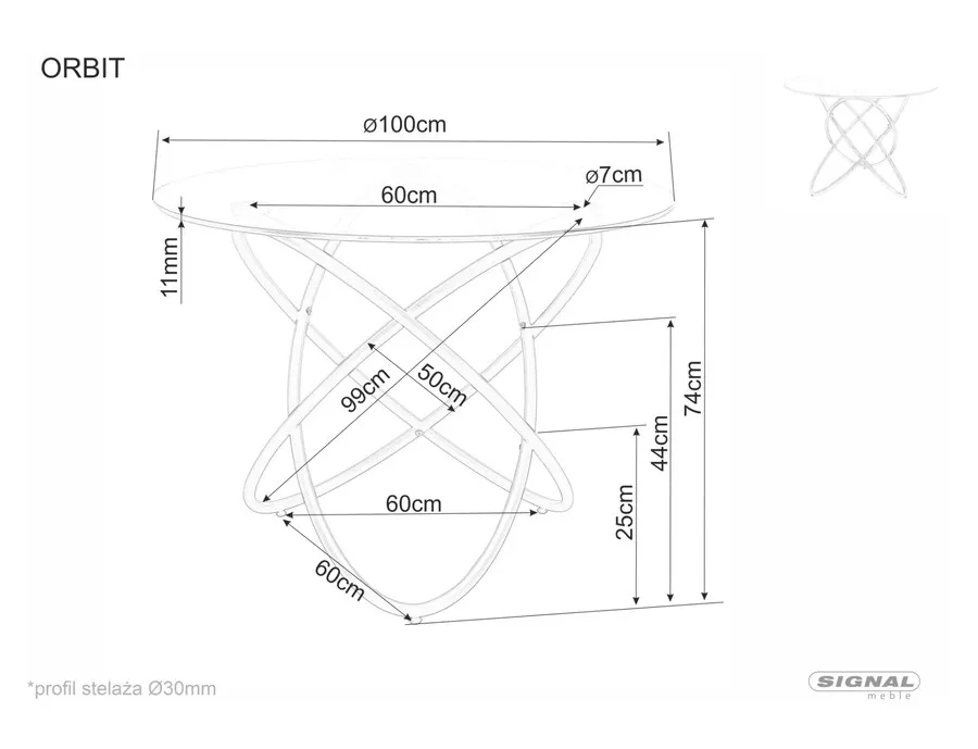 Stół okrągły ORBIT 100 cm - transparentny/złoty