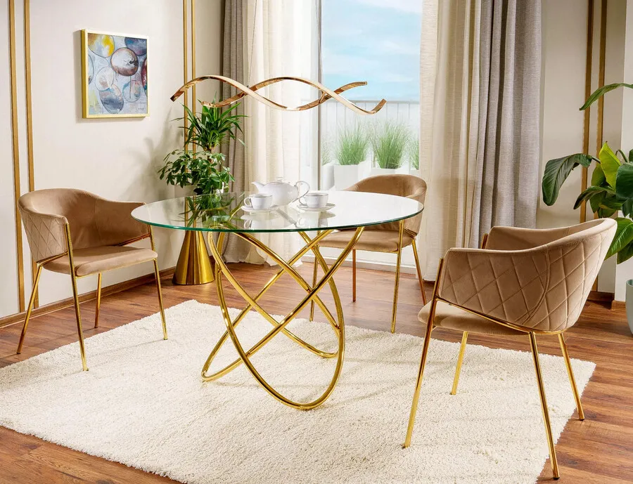 Stół okrągły ORBIT 100 cm - transparentny/złoty