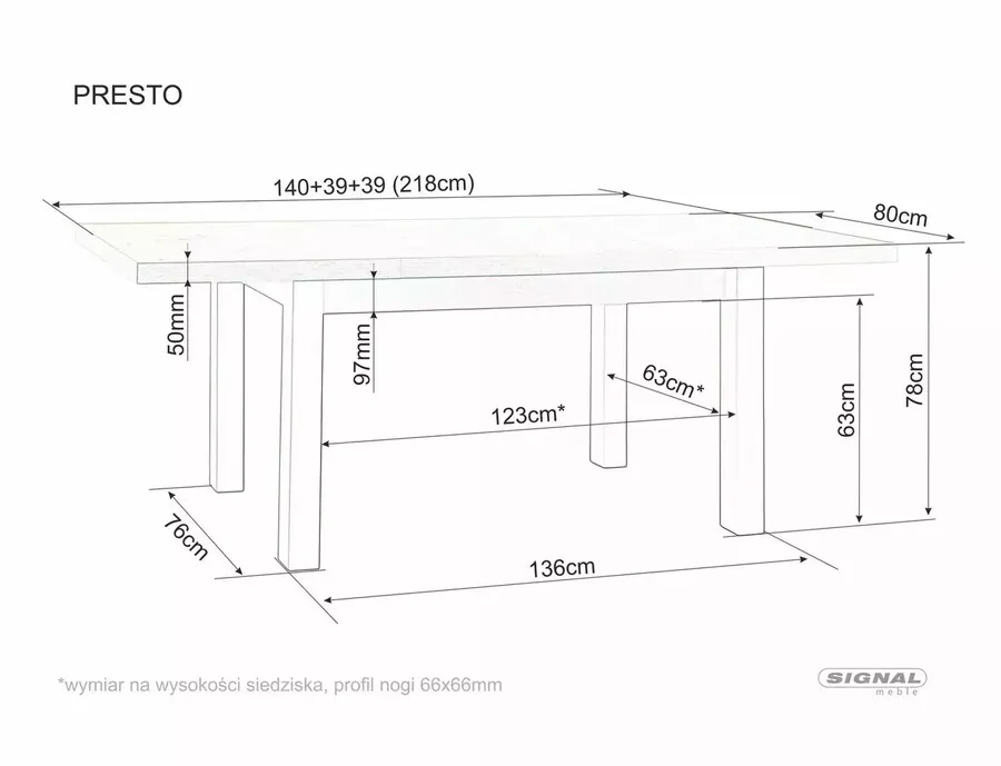Stół rozkładany PRESTO 140/218x80 - kaszmir/dąb cremona torro