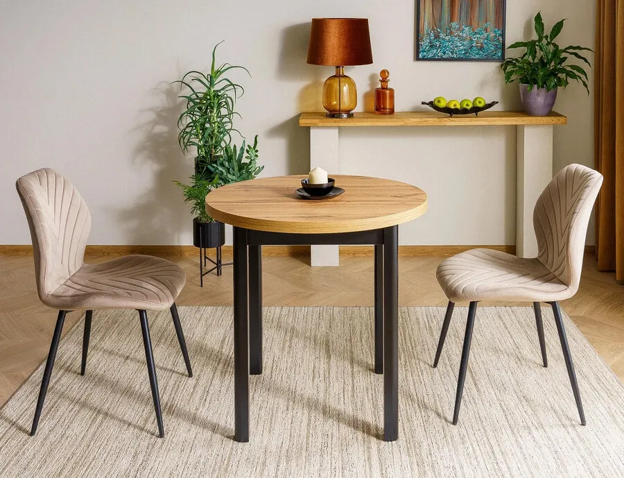 Stół okrągły ADAM 80 cm - dąb artisan/czarny mat