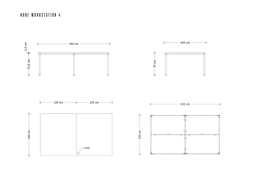 Biurko NOBE WORKSTATION 4 - biały/szary
