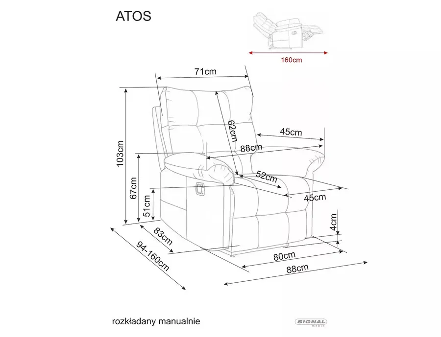 Fotel rozkładany ATOS Raven - szary